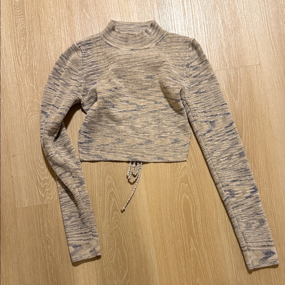 12th Tribe Beige and Blue Knit Crop Top